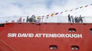 epa07870627 The Duke and Duchess of Cambridge are Joined by Sir David Attenborough as they attend the naming ceremony of the UK’s new polar research ship, the RRS Sir David Attenborough, at Cammell Laird Shipyard, Birkenhead, Britain, 26 September 2019.  EPA/PETER POWELL